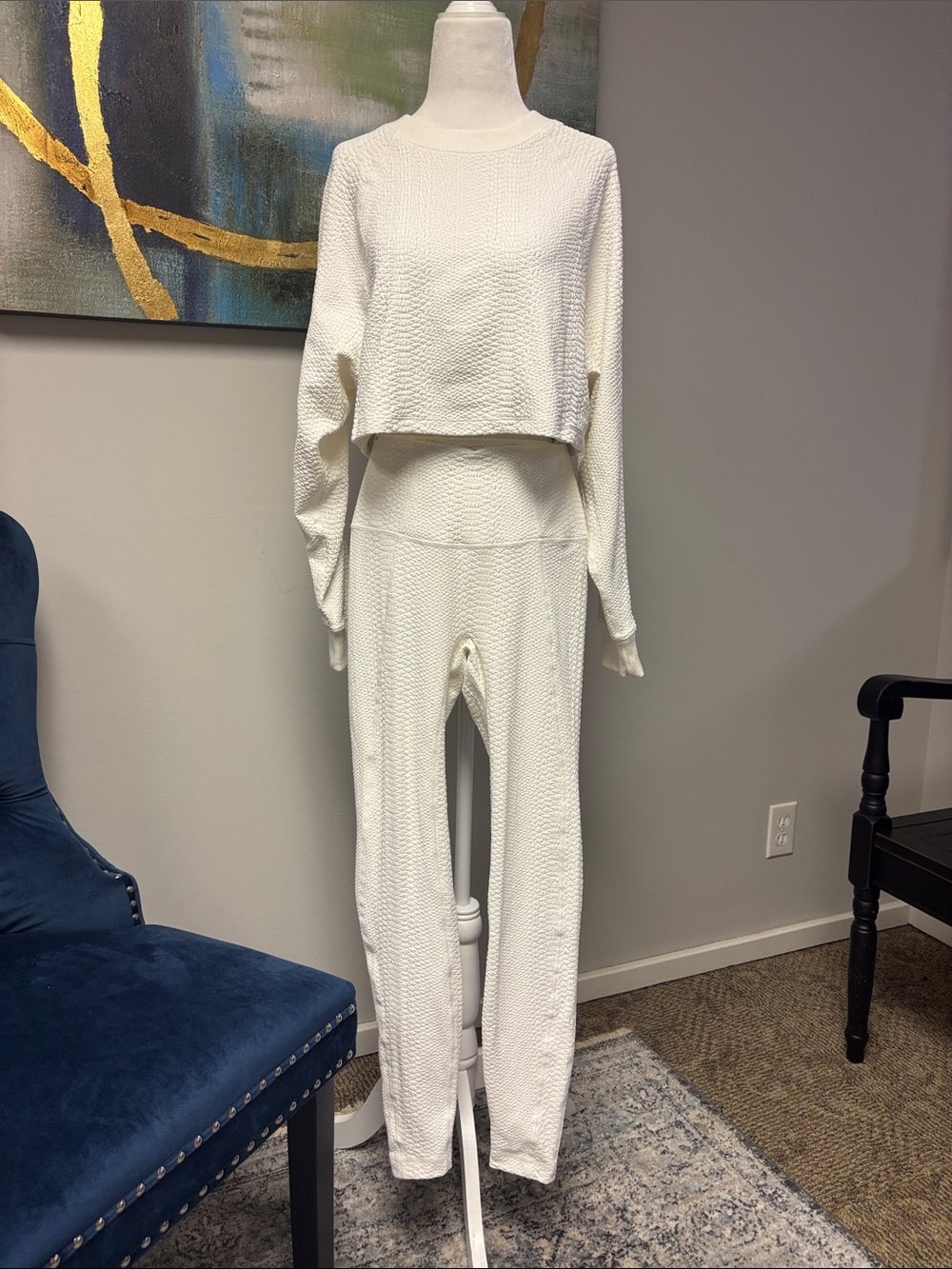 GIGI C White Textured Lounge Jumpsuit Set